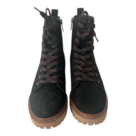 Vince Camuto Debsen Black Suede Croc Lug‎ Sole Platform Combat Boot Lace Up 8.5 - Picture 1 of 16